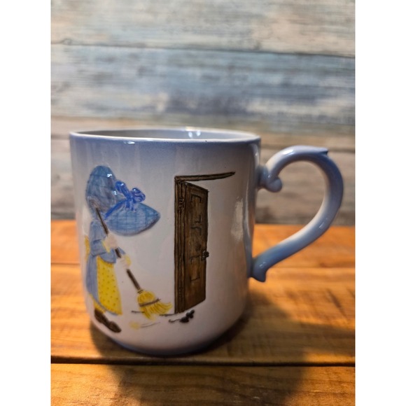 Other - Vintage Holly Hobbie Blue Ceramic Mug Home Sweet Home Sweeping Door Artwork 70s